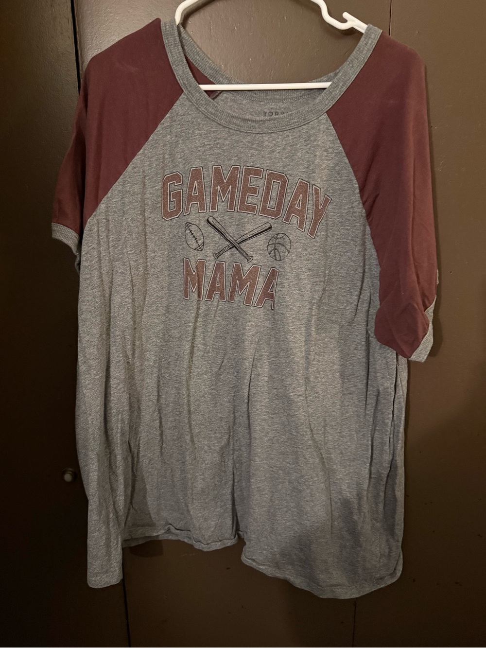 torrid Gray Tee with Burgundy Raglan Sleeves - Gameday Graphic